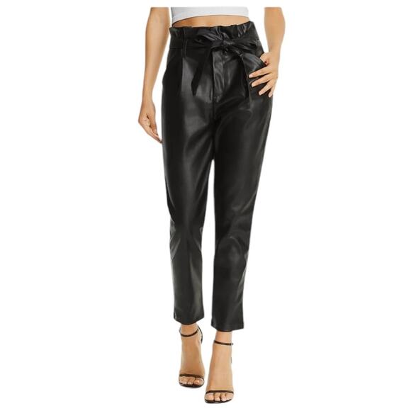 Lucy Paris Faux Leather Paperbag High Waist Ankle Pants Black NEW Large - Picture 1 of 9